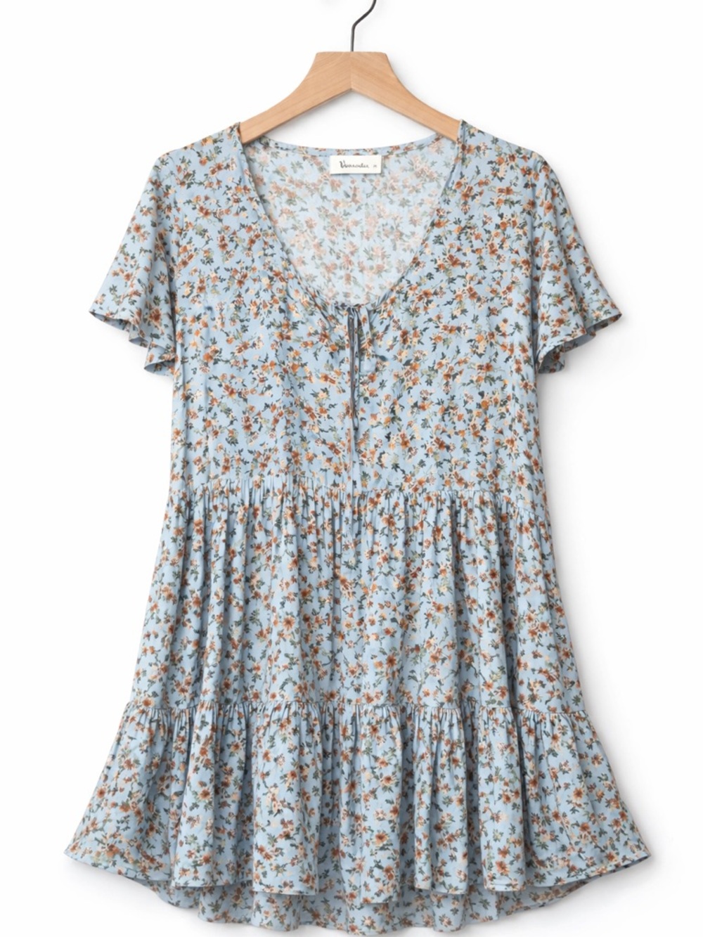 Vernacular Light Blue Floral Tie-Front Babydoll Dress (207)